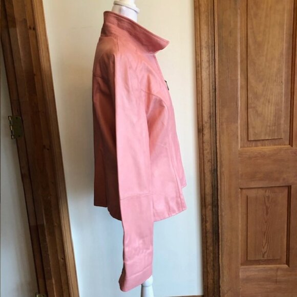 BUSHWACKER Leather Zip Front & Cuffs Pink Jacket Large Vintage - Picture 8 of 17